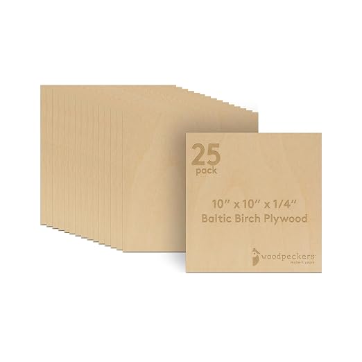 6 mm Baltic Birch Plywood 1/4 x 10 x 10 Inch, Box of 25 B/BB Grade Craft Wood