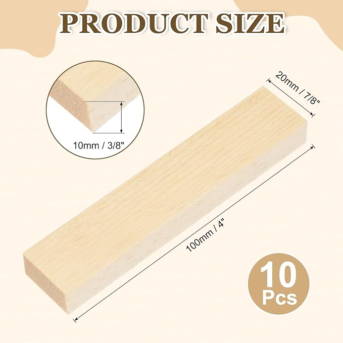 MECCANIXITY 10Pcs Wood Strips Slats, 3/8" x 7/8" x 4" Thin Wood Sticks Flat