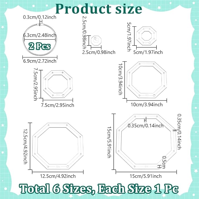 NBEADS 6 Pcs 6 Sizes Transparent Acrylic Sewing Template, Acrylic Quilting
