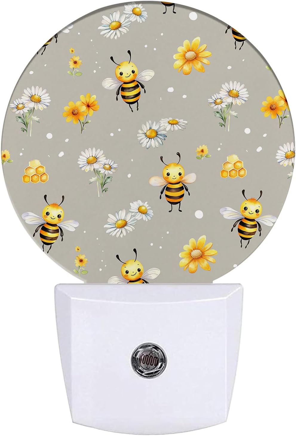 Cute Bee Night Light Daisy Flower Night Lights LED Lamp Round Plug into Wall Nightlight with Dusk to Dawn Sensor Home Hallway Stairway Kitchen Decor