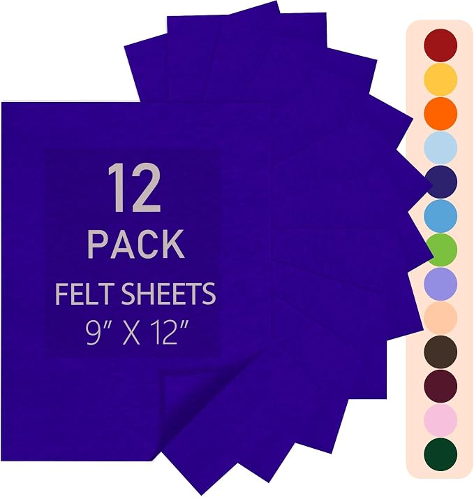 IONTACH 9" X 12" Felt Fabric Sheets 1.6mm Thick | Soft Felt