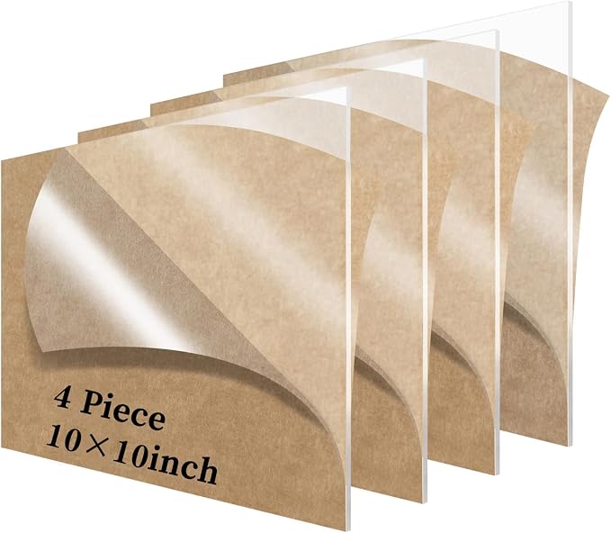 Lesnlok 4 Pieces 10 x 10 Acrylic Sheet 1/8 Thick 3mm Plexiglass Sheet,