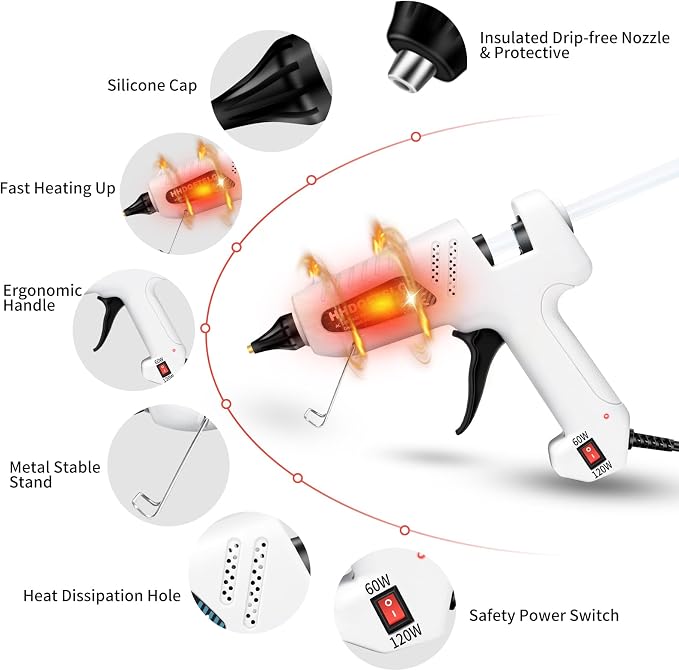 60/120W Full Size Hot Glue Gun Kit, Dual Power Glue Gun