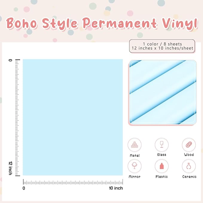 Tintnut Boho Permanent Vinyl 8 Sheets 12''x10'' Baby Blue Adhesive Vinyl |