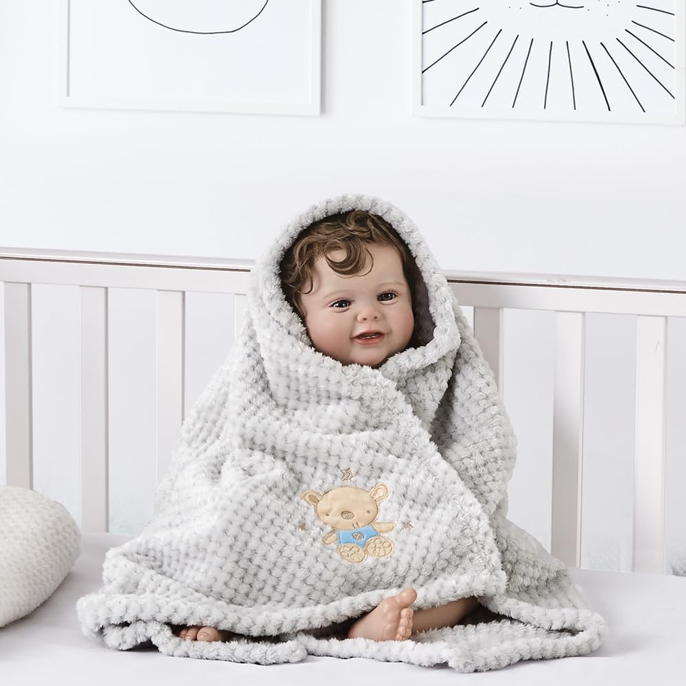 CREVENT 30''X40'' Cute Cozy Fluffy Warm Baby Blanket for Girls Boys Infants Toddlers' Bedding Crib Cot Stroller, Baby Shower Birthday Newborn's Gift Grey- Baby Bear