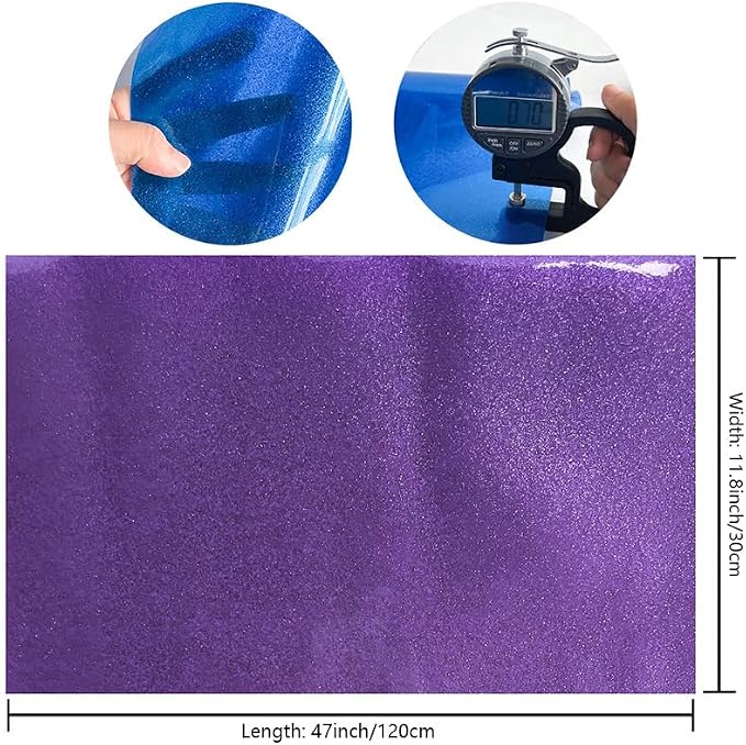 ONEART | Purple Transparent Glitter Vinyl Roll, 0.7 mm Solid Clear PVC Jelly