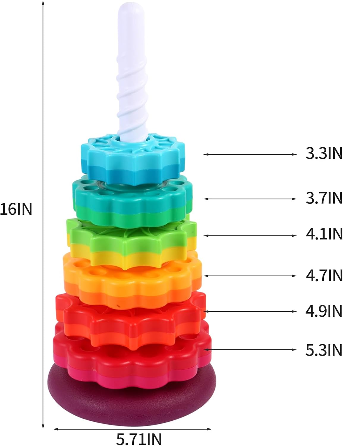 Spinning Stacking Toys - Rainbow Tower, Kids Stackable Spinning Toy, Educational Toy for Toddlers 1-3, Strong ABS Plastic, Color & Shape Recognition, Builds Sensory & Motor Skills