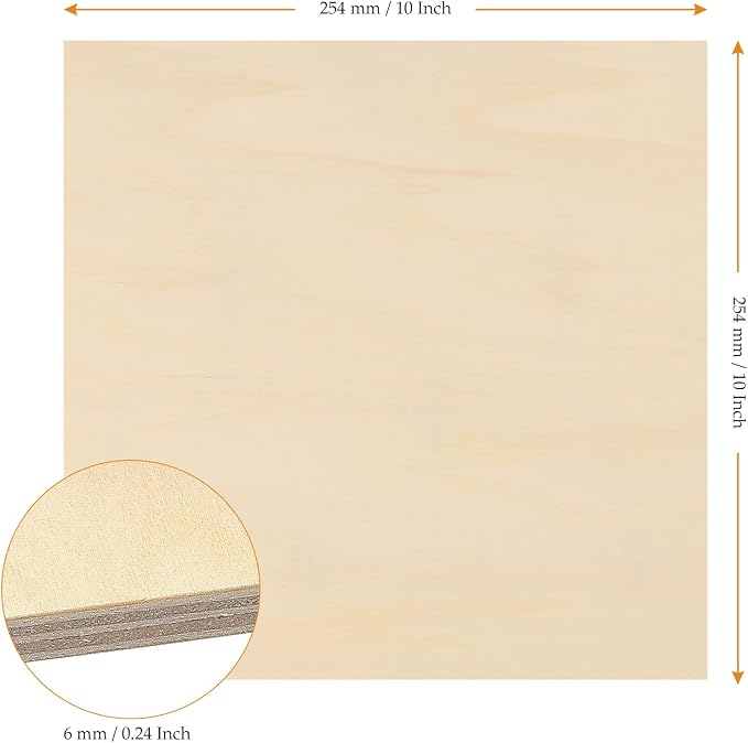 MUKCHAP 20PCS 10 x 10 x 1/4 Inch Square Plywood Boards, 6mm Unfinished Basswood