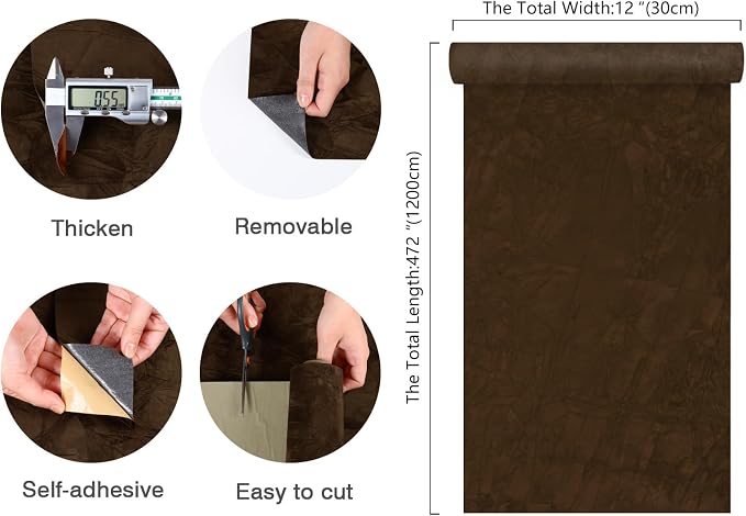CHIHUT Brown Velvet Wallpaper Peel and Stick Self Adhesive Felt Drawer Liner