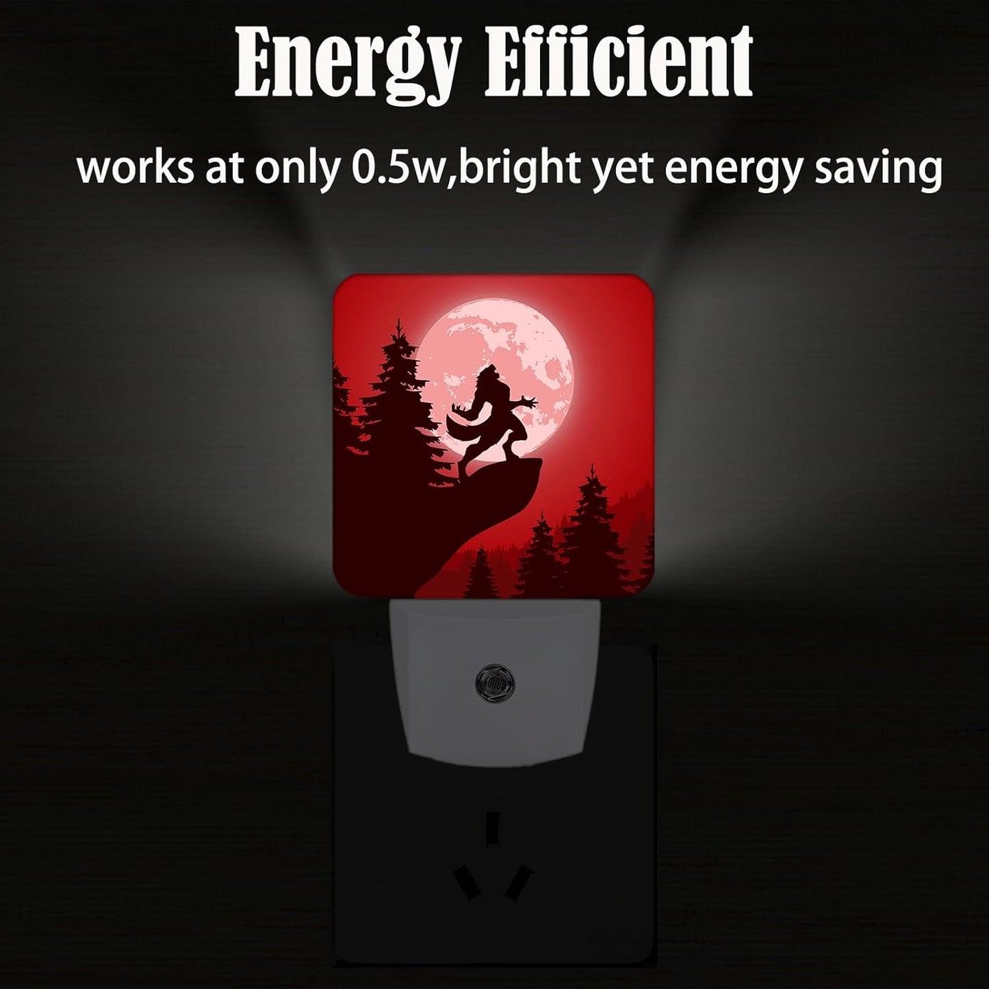Blood Moon and Werewolves Night Light,Plug-in Night Lights with Dusk-to-Dawn Sensor for Stairway,Hallway,Bedroom Sleep Friendly Ideal for Women/Girls/Boys Gift,0.5w