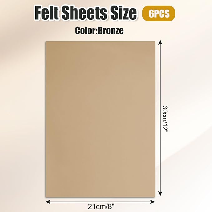 Biaungdo 6 Pcs Felt Fabric Sheets, Light Yellow Square Felt Sheets, 8 x 12 Inch