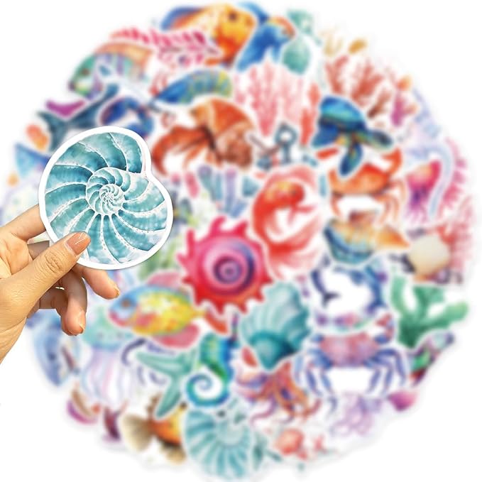 50PCS Colorful Ocean Animal Stickers Waterproof Vinyl Marine Life Sticker Pack