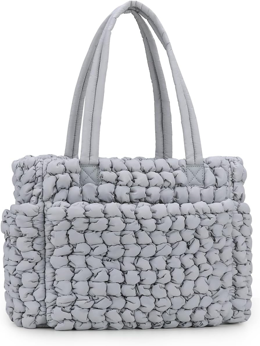 Lmbabter Puffer Quilted Tote Large Diaper Hobo Mommy Bag Hold 16“Laptop Stylish Cloud Handbag Carryall Daypack Travel Work