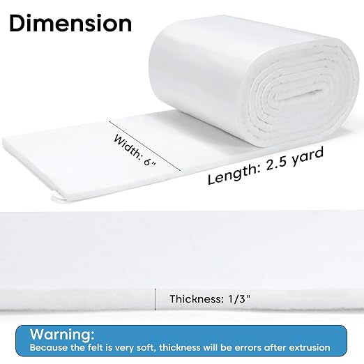 Pllieay Thickened Adhesive Felt Padding, 1/3" Thick 6" x 2.5yd Felt Pads |