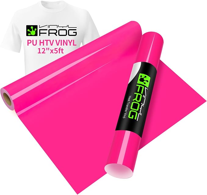 VINYL FROG Hot Pink Heat Transfer Vinyl Roll 12" x5ft Matte HTV Vinyl | Neon