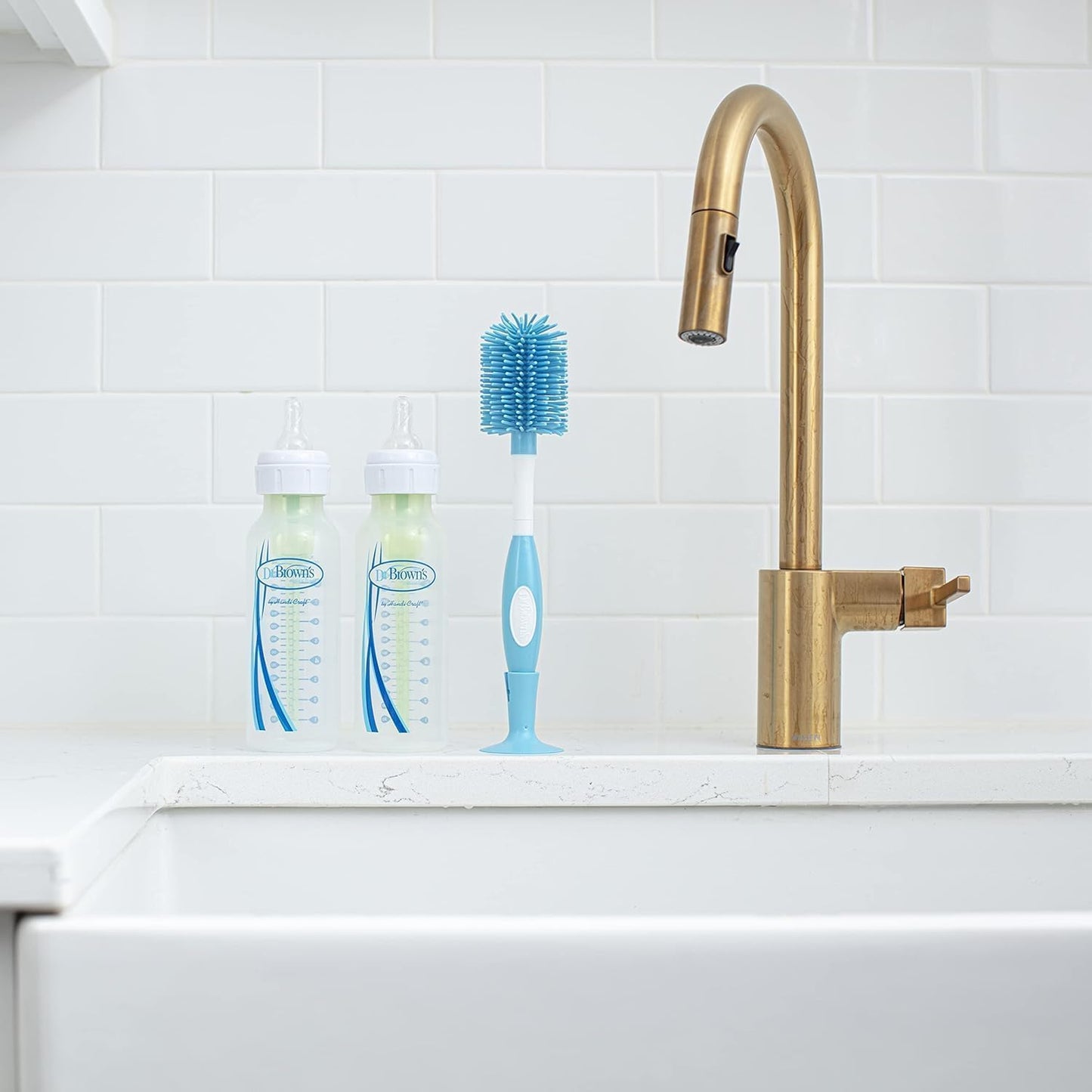 Dr. Brown's Soft Touch No Scratch Baby Bottle Cleaning Brush Nipple Cleaner with Stand and Storage Clip, BPA Free, Blue 1-Pack (Pack of 5)