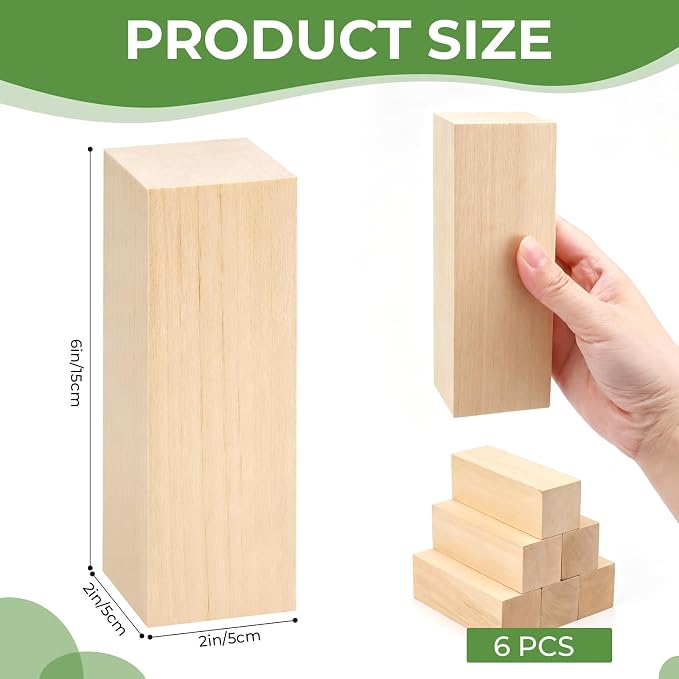 6 Pack Basswood Carving Blocks, Unfinished Wood Whittling Blocks