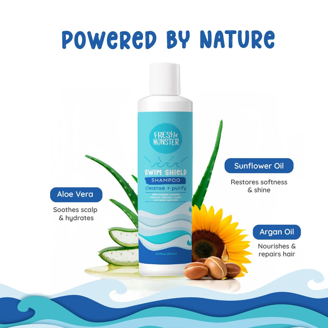 Fresh Monster Swim Shampoo for Kids – Clarifying Shampoo for Chlorine & Salt Water Removal – Tear-Free, Sulfate-Free, Gentle Post-Swim Hair Wash for Swimmers, 8.5 oz
