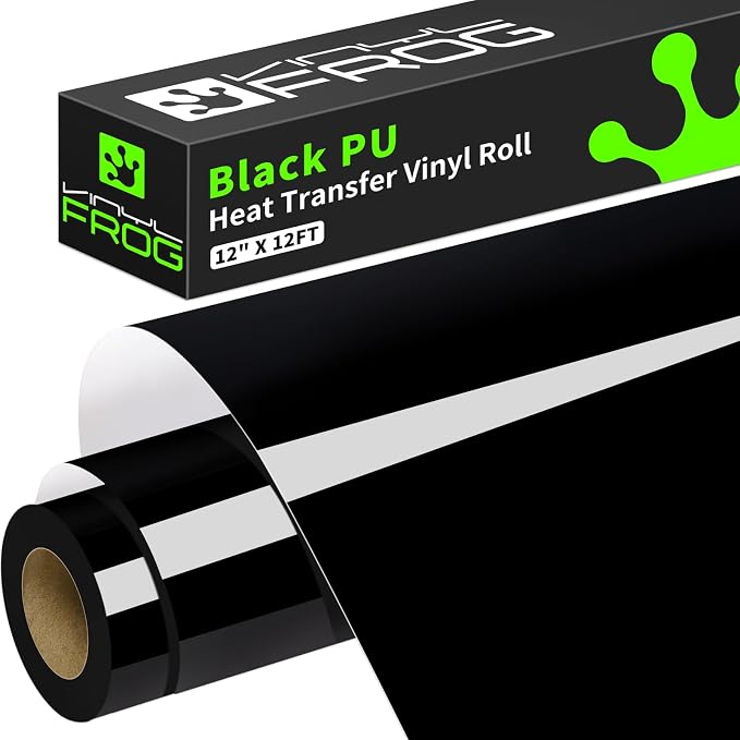 VINYL FROG Black Heat Transfer Vinyl Roll 12" x12ft Matte HTV Vinyl | Black