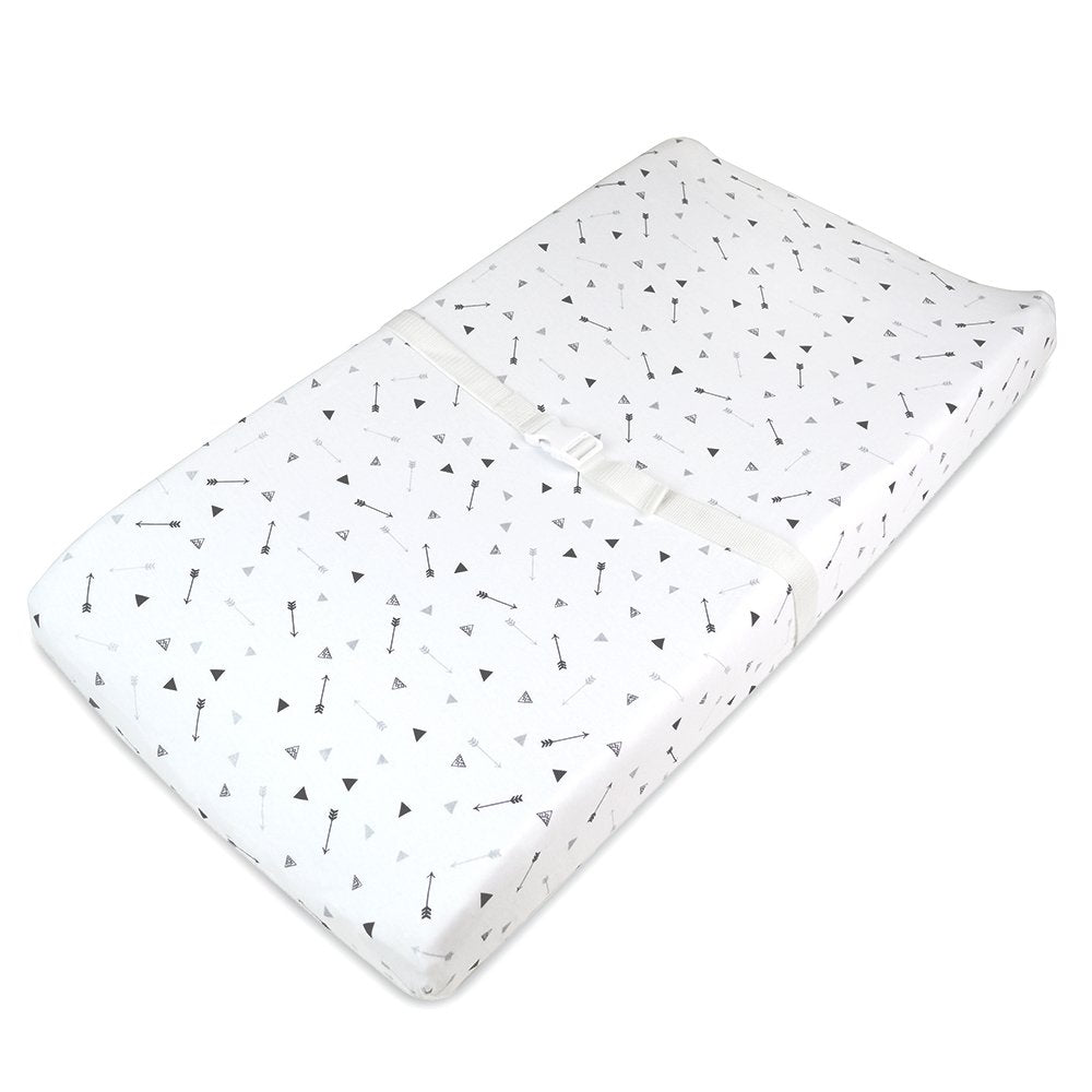 American Baby Company 2 Pack Printed 100% Cotton Knit Fitted Contoured Changing Table Pad Cover - Compatible with Mika Micky Bassinet, Silver Black Arrow/Stripe, for Boys and Girls
