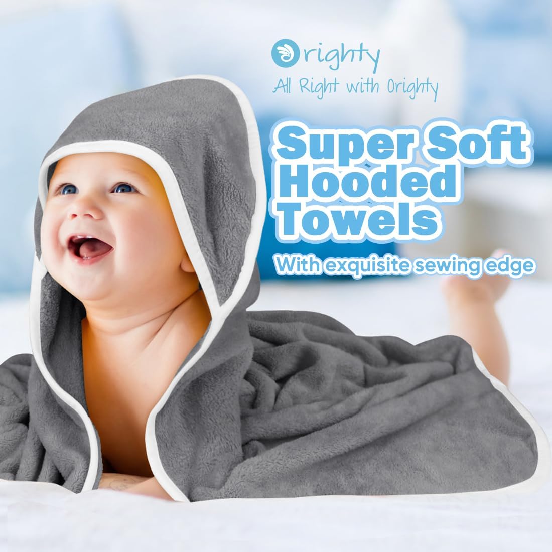 Orighty Baby Hooded Towel 6 Pack, 30 x 30 Inch Super Soft Bath Towel with Hood for Babies, Infant, Newborn Essential - Ideal Baby Stuff Registry Gift for Boys and Girls (Grey)