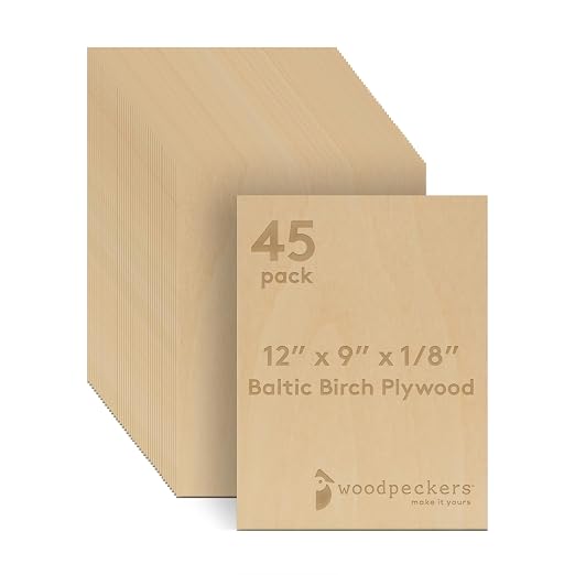 3 mm Baltic Birch Plywood 1/8 x 9 x 12 Inch, Box of 45 B/BB Grade Craft Wood