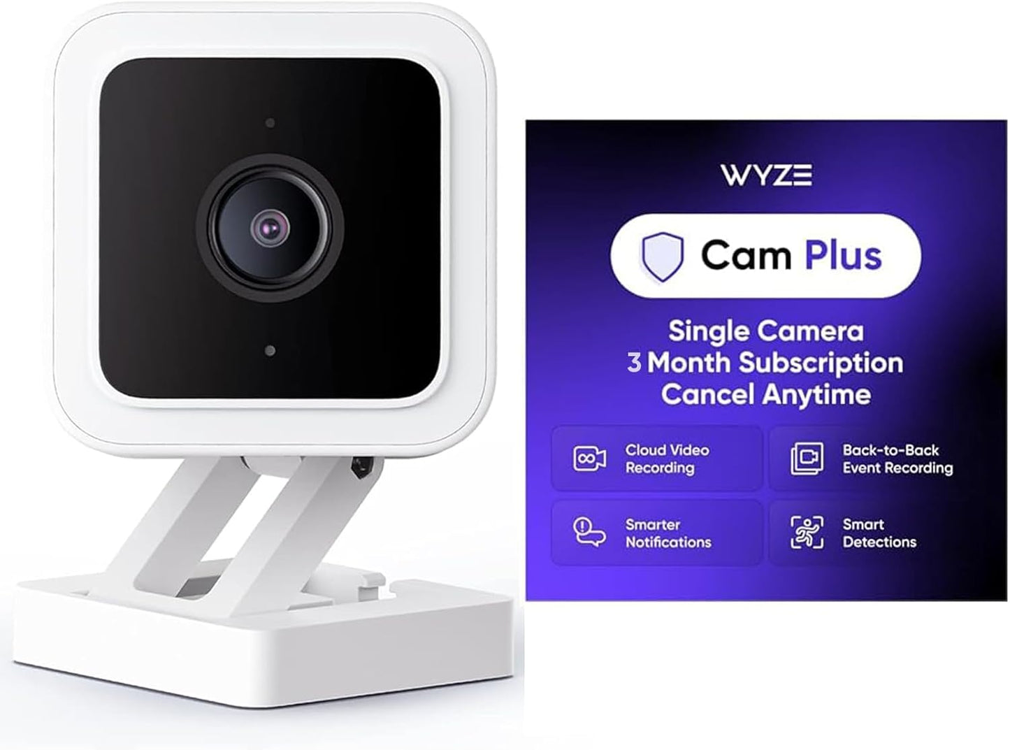 WyzeCam Cam V3 with 3-Months Cam Plus Cloud Storage Indoor Outdoor Plug-in Smart Security Camera, AI Motion Detection, WiFi Home Surveillance Camera, IR Color Night Vision, Siren Alarm, 2-Way Talk