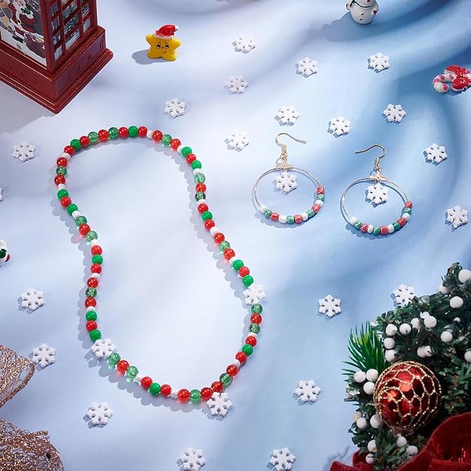 UNICRAFTALE About 500Pcs Christmas Snowflake Beads Bulk White Mini Loose Beads