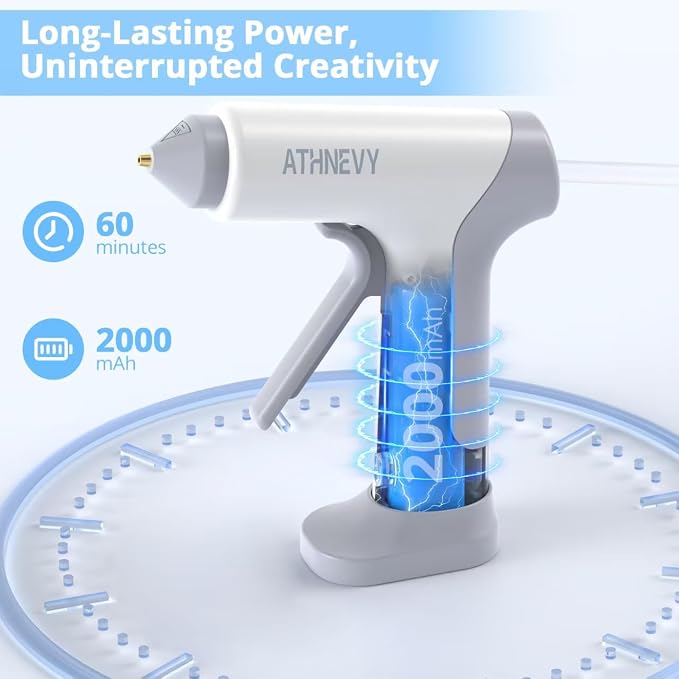 Cordless Hot Glue Gun, 4V 10s Fast Preheat, 2000mAh Battery