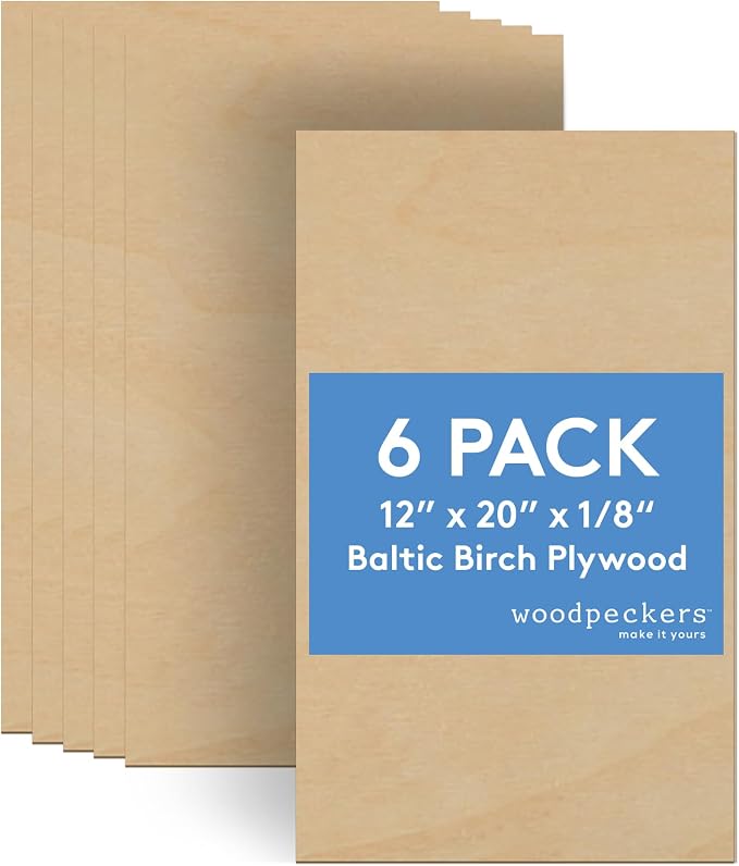3 mm Baltic Birch Plywood 1/8 x 12 x 20 Inch, Box of 6 B/BB Grade Craft Wood