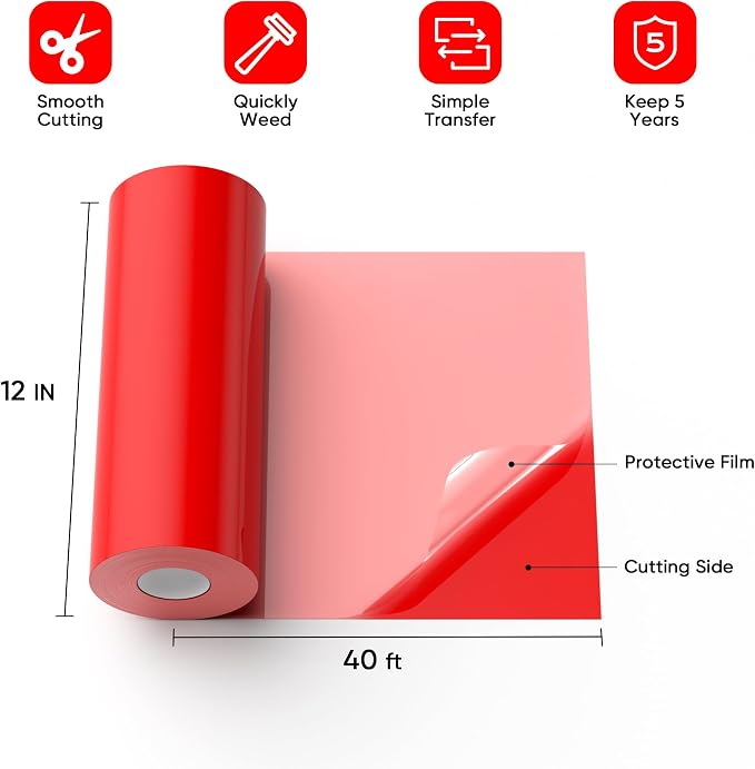 Red Permanent Vinyl for Cricut Cutting Machine, Waterproof, Durable Red Vinyl