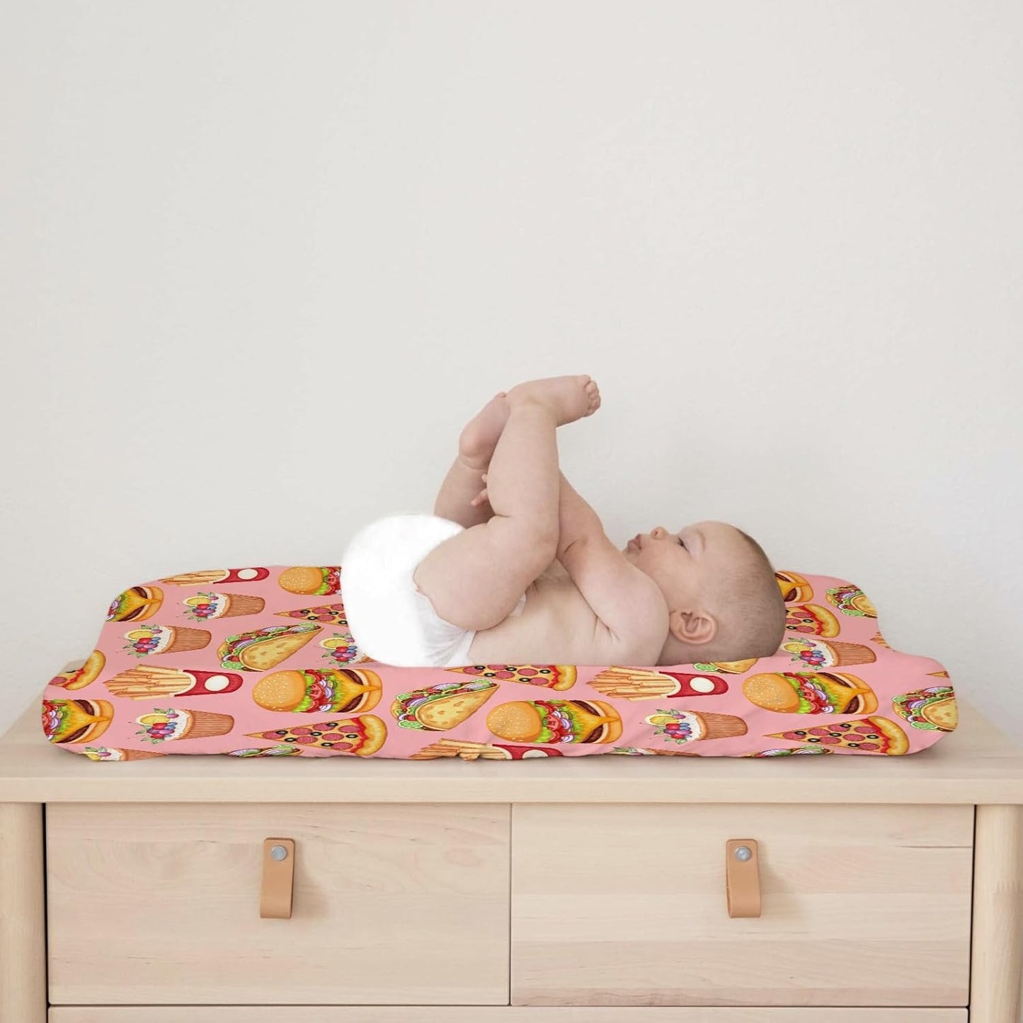 Cute Burger French Fries Cupcake Pizza Baby Changing Table Pad Covers for Baby Boys or Girls 32''x16'' Unisex Fitted Diaper Changing Table Cover Comfort Soft Breathable Nursery Changing Table Mats
