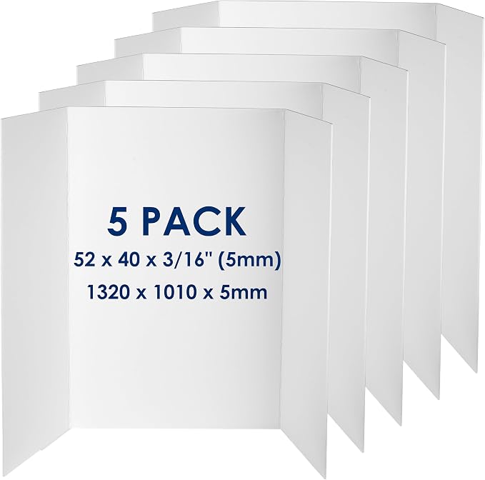 Foam Board Trifold 52 x 40 x 3/16", Large Foam Core Poster Board | 5 Pack