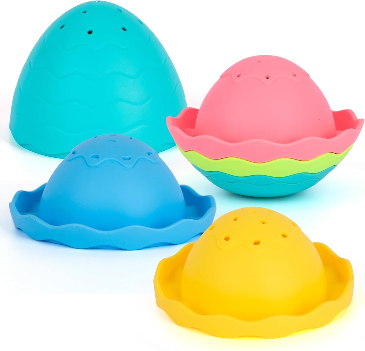 ArtCreativity Stacking Bath Toy for Toddlers – 7-Piece Nesting Mold Free Bath Toy with Drainage Holes – Fun Baby Bathtub Toy – Pastel Color Sensory Toy