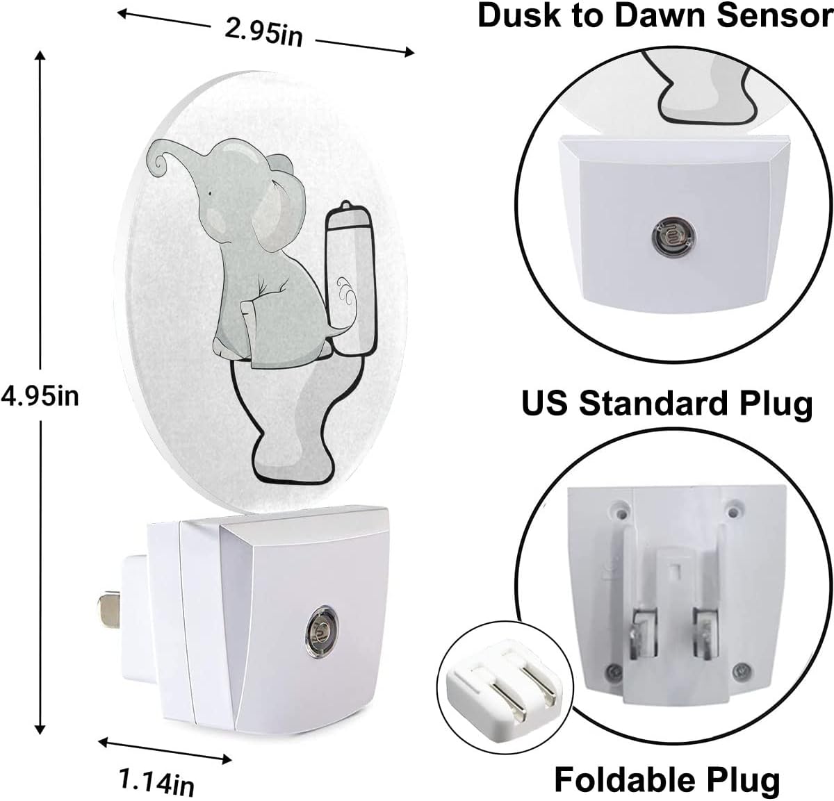 EKOBLA Cute Elephant Night Light African Safari Animal Elephant Sitting on Toilet Night Lights Plug into Wall for Girls Boys Bedroom Bathroom Led Decorative Nightlight Home Decor