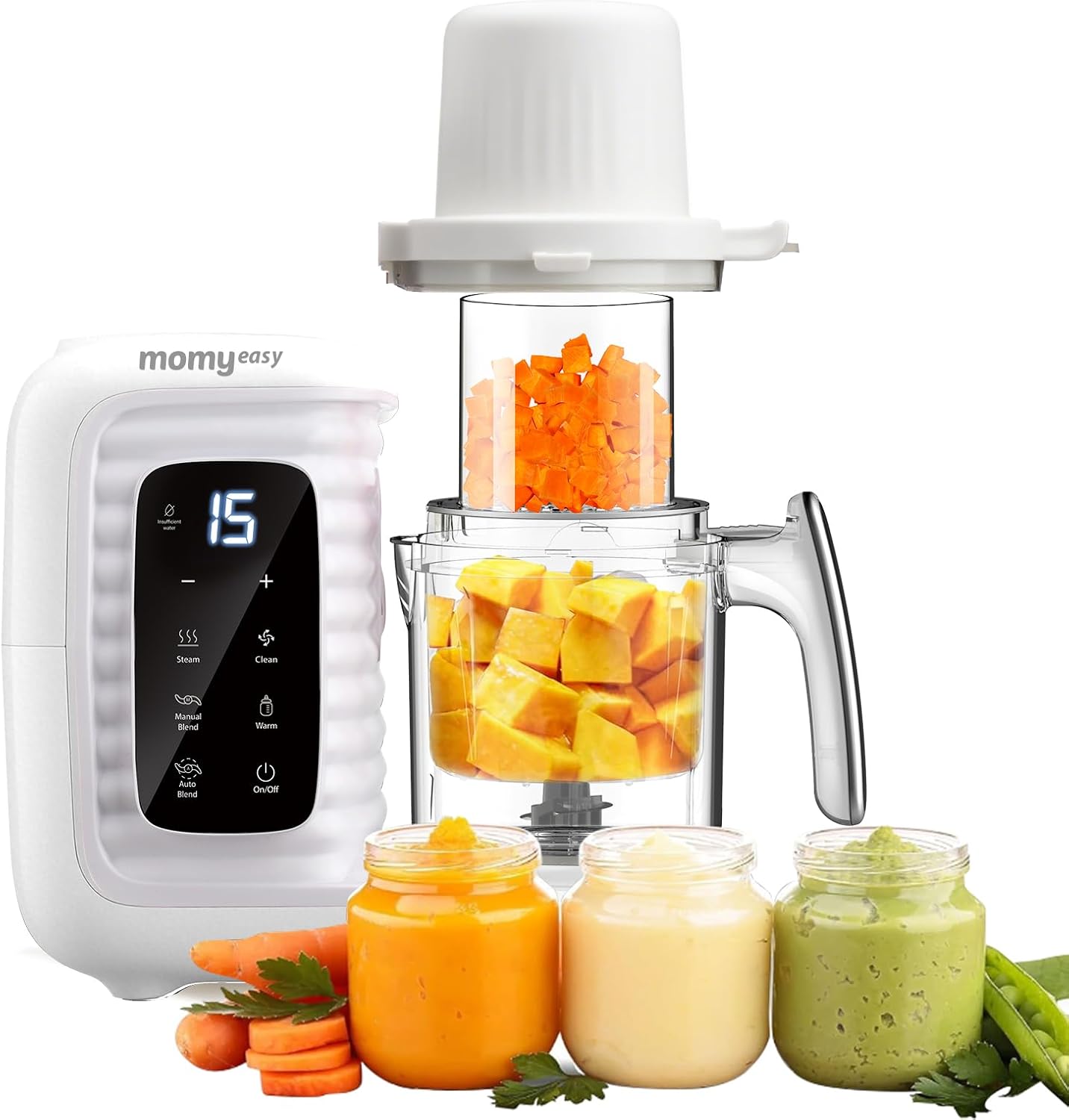 MOMYEASY Baby Food Maker, Multifunction Processor Chopper Grinder, Baby Food Steamer and Puree Blender in-One, with Bottle Warmer, Auto Cooking & Grinding with Touch Control Panel