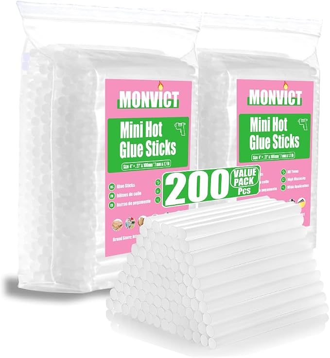 MONVICT 200 Pack Mini Hot Glue Gun Sticks, Craft Hot Melt Glue Pastes, All