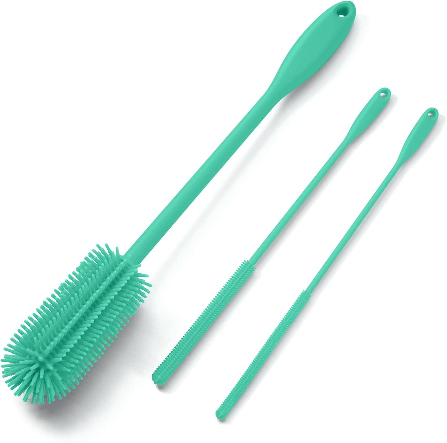 3-in-1 Silicone Bottle Brush and Straw Cleaning Brush Set, Water Bottle Cleaner for Narrow Neck Containers, Tumblers, Flask, Vase and Glassware (Teal)