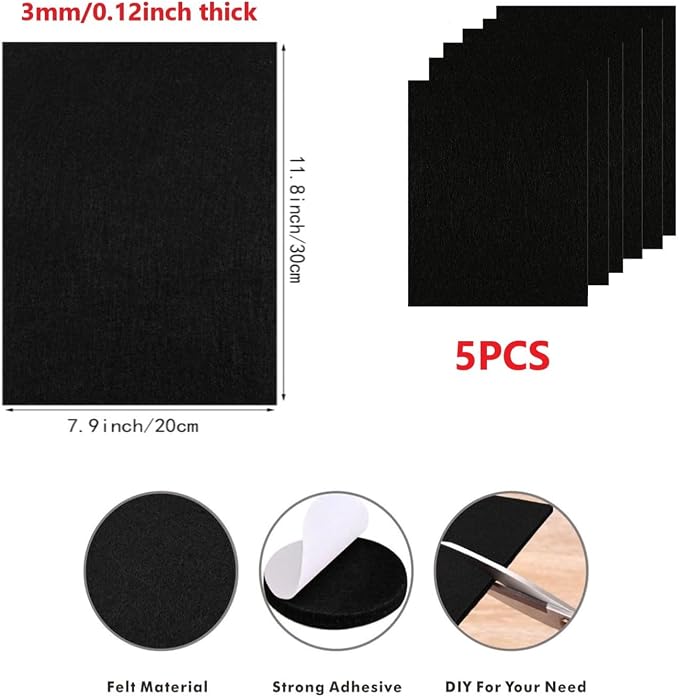 Self Adhesive Felt Sheets 5 Pieces Black Furniture Strip 11.8 x 7.9 inch A4