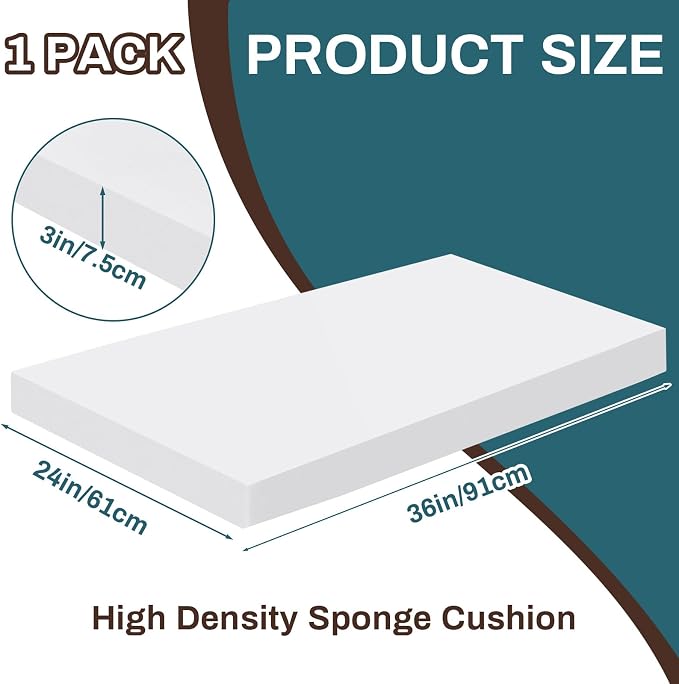 Frienda 1 Pack 36" x 24" x 3" Upholstery High Density Craft Sheets Cushion Foam
