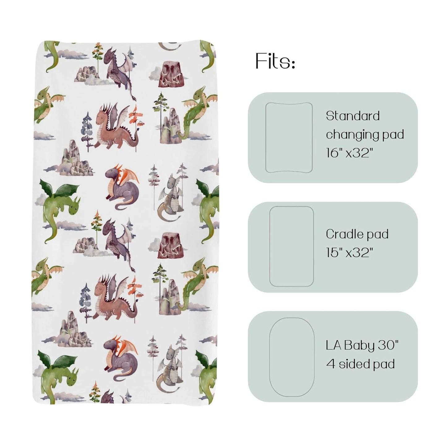 HawSkgFub Watercolor Dragons Fairy Tale Changing Pad Cover for Baby Girls, Animal Mountain Dragon Lover Diaper Change Table Covers, Soft Stretchy Safe Snug Fitted Changing Mat Sheets Fit 32"/34" x 16"