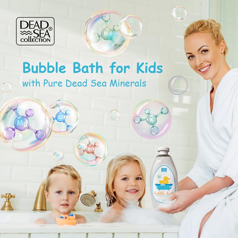 Dead Sea Collection Bubble Bath Kids with Vanilla - Cleansing and Moisturizing Liquid Bath Bubbles - Sweet Almond Oil and Pure Dead Sea Minerals - Pack of 2 Large Bottles (67.6 fl.oz)