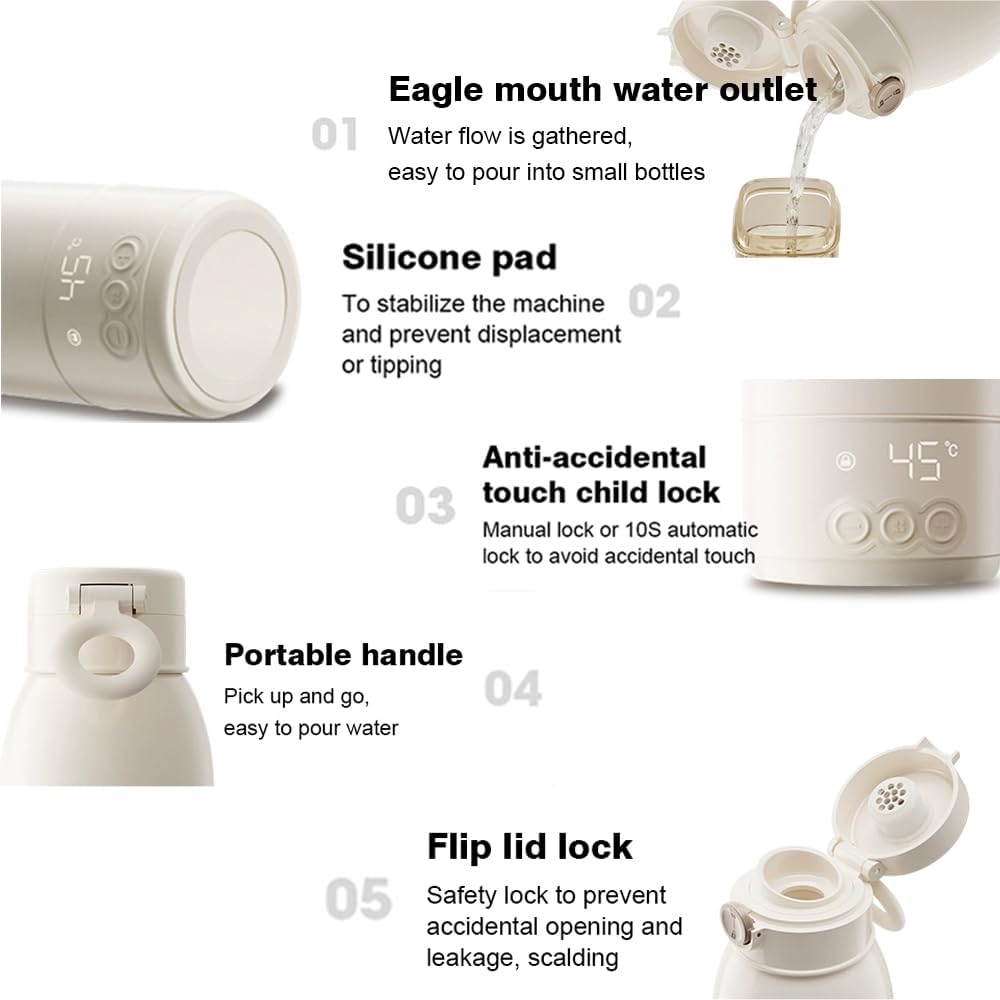 Portable Milk or Water Warmer, with Super Fast Charging, Type C Charger included, 17oz Capacity, Instant Breast Milk, Formula or Water Warmer with Large Capacity
