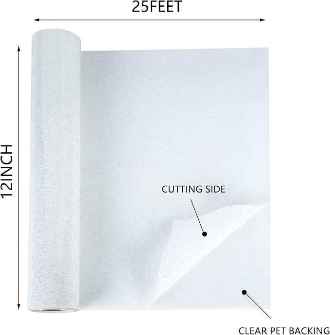 HTV Glitter White Iron on Vinyl 12Inch by 25ft Roll HTV Heat Transfer Vinyl