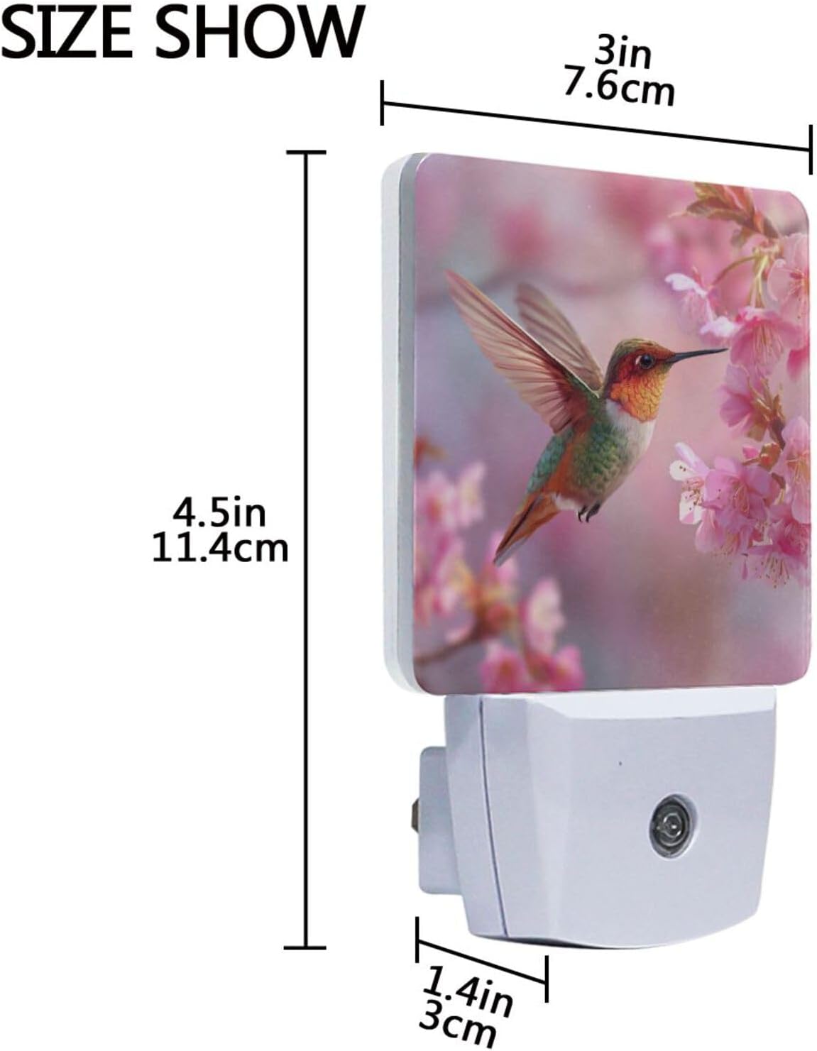 Aslsiy Night Light for Kids Hummingbird Hovering Near Blooming Cherry Flower Plug in Wall Lamp LED Dusk to Dawn Sensor Energy Saving Nightlight for Boys Girls Men Women