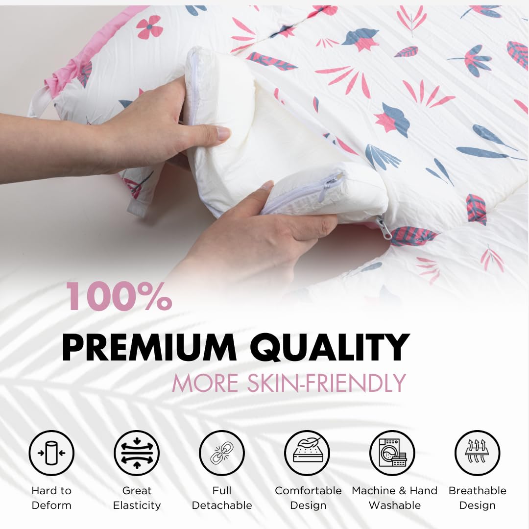 TKC Baby Lounger 0-24 Months | Adjustable Infant Lounger | Breathable Organic Cotton Cover | Reversible Floral Pattern | Includes Matching Swaddle Blanket | Portable Baby Nest