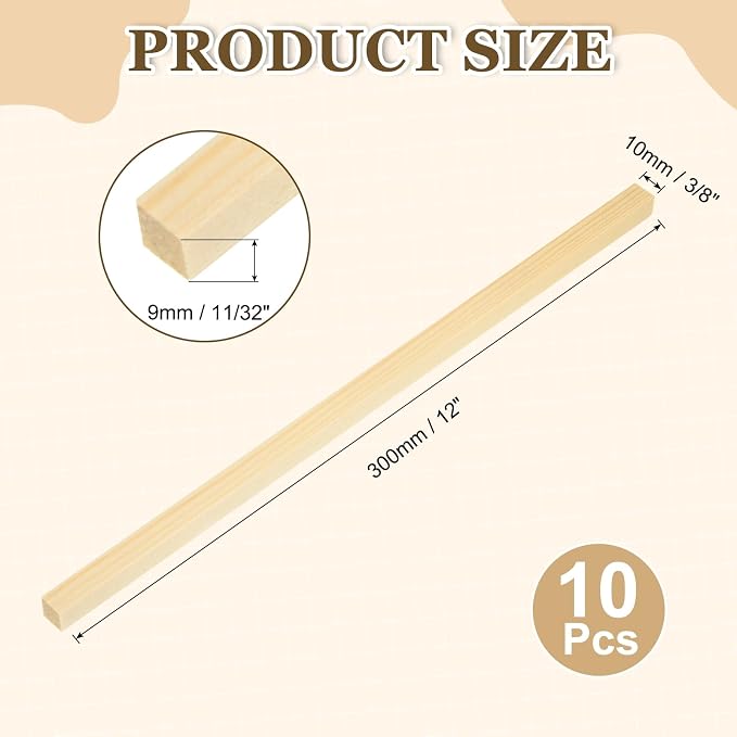 MECCANIXITY 10Pcs Wood Strips Slats, 11/32" x 3/8" x 12" Thin Wood Sticks Flat