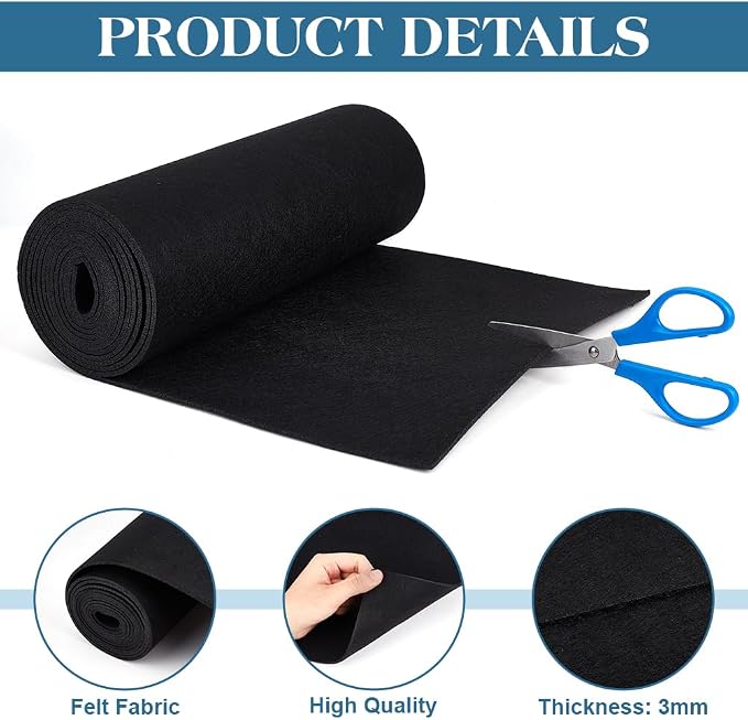 BENECREAT Black Felt Roll, 118x11.81 Inch Craft Felt Fabric Soft Fabric Sheets