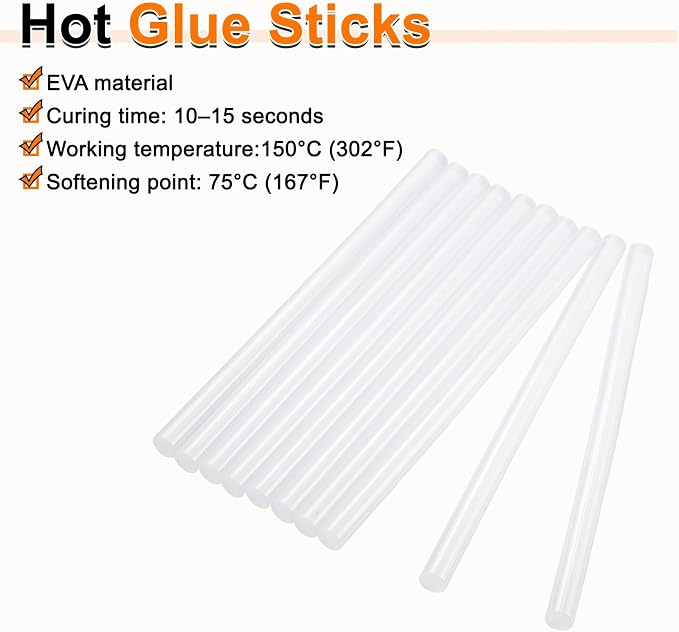 HARFINGTON 10pcs Hot Glue Sticks 0.43" Dia x 10.63" Long EVA Mini Hot Melt