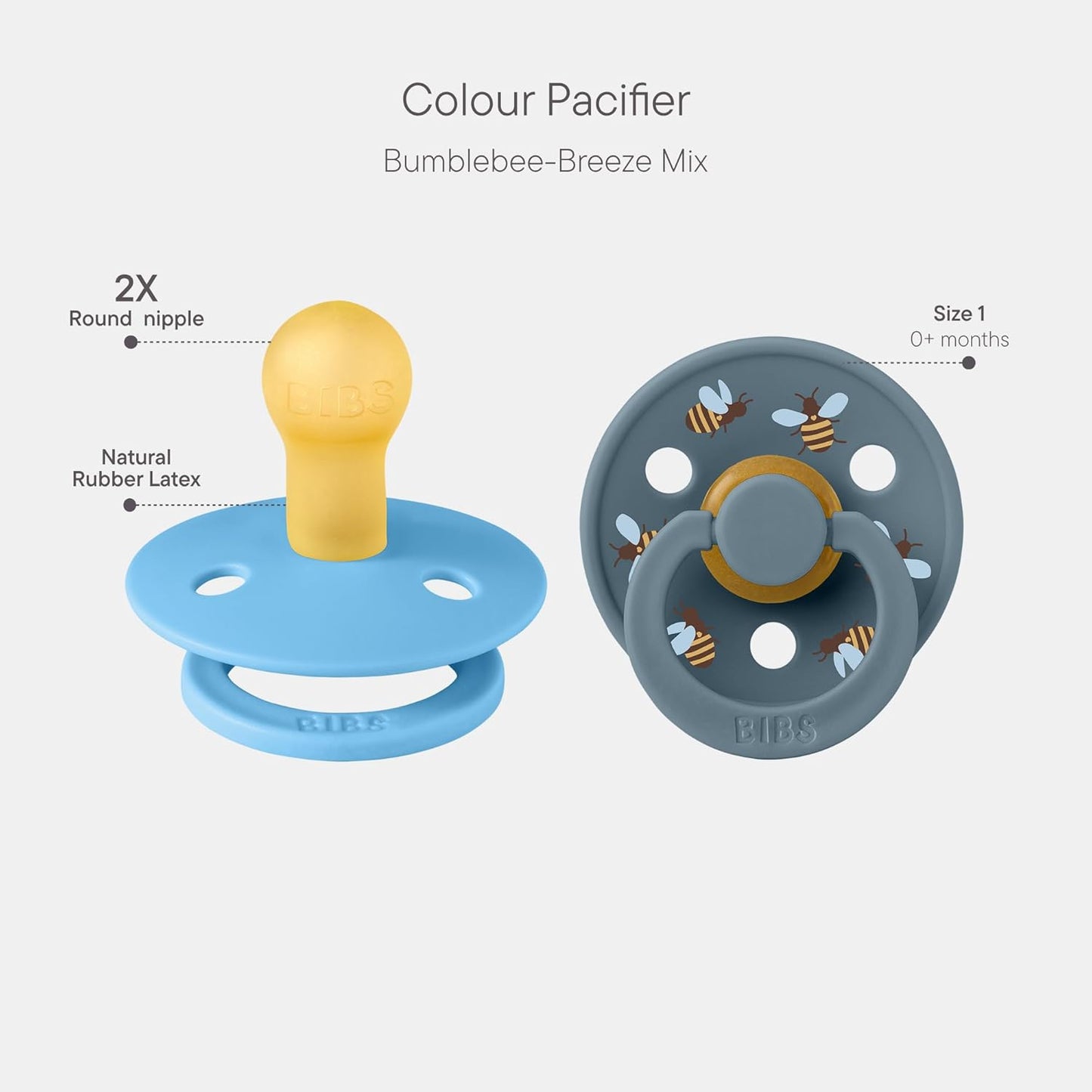 BIBS Studio Soother 2-Pack, BPA Free Dummy Pacifier, Round Nipple. Natural Rubber Latex, Made in Denmark, Size 1 (0-6 Months), Breeze/Petrol